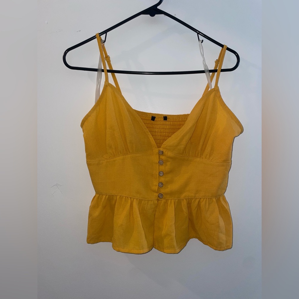 Yellow Sleeveless Button-Down Top